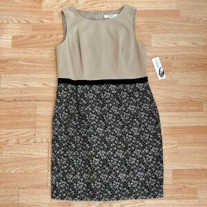 NWT Nine West Paradise Beige & Black Fitted Sheath Dress Office Professional 14